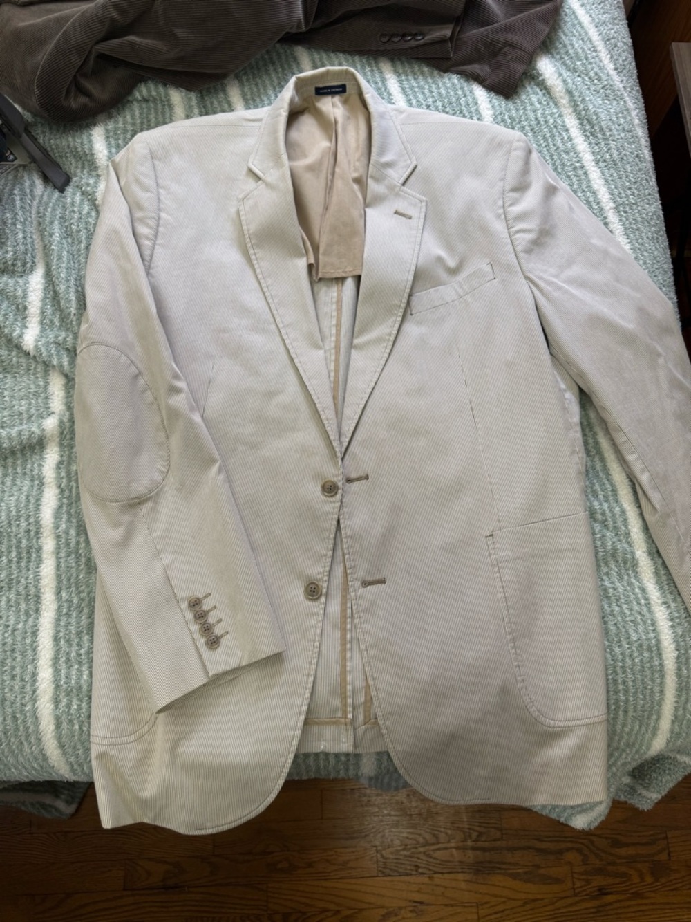 Stafford White Sport Coat with Grey Pin Stripes and Elbow Patches
